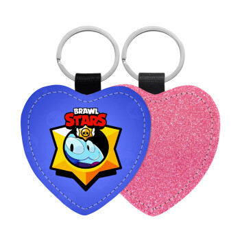 Brawl Stars Squeak, Μπρελόκ PU δερμάτινο glitter καρδιά ΡΟΖ