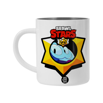 Brawl Stars Squeak, Λευκή Ανοξείδωτη Μεταλλική Κούπα 450ml - Διπλού Τοιχώματος 