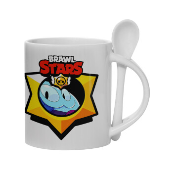 Brawl Stars Squeak, Ceramic coffee mug with Spoon, 330ml (1pcs)