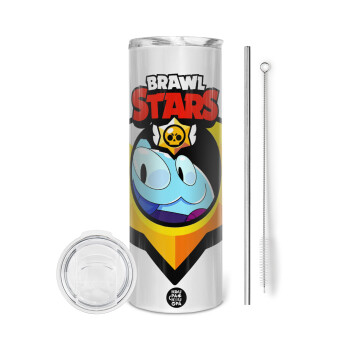 Brawl Stars Squeak, Eco friendly stainless steel tumbler 600ml, with metal straw & cleaning brush