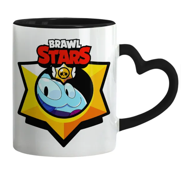 Brawl Stars Squeak — Mug heart black handle, ceramic, 330ml