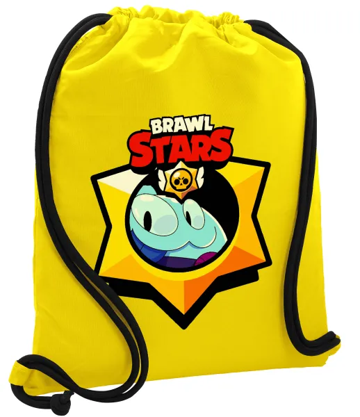 Brawl Stars Squeak — Backpack pouch GYMBAG Yellow, with pocket (40x48cm) & thick cords