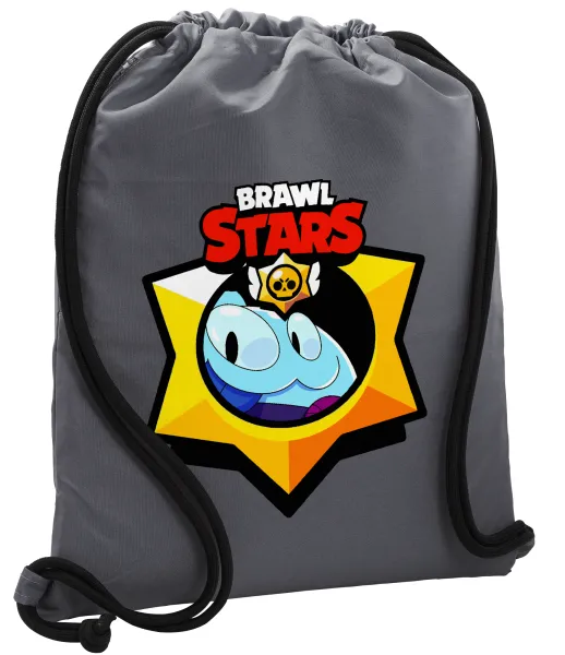 Brawl Stars Squeak — Τσάντα πλάτης πουγκί GYMBAG ΓΚΡΙ, με τσέπη (40x48cm) & χονδρά κορδόνια
