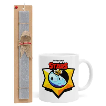 Brawl Stars Squeak, Πασχαλινή Λαμπάδα με Κούπα κεραμική (330ml) & κερί αρωματικό πλακέ (30cm) (ΓΚΡΙ)