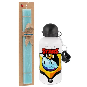 Brawl Stars Squeak, Easter Set, metallic aluminum water bottle (500ml) & scented flat candle (30cm) (TURQUOISE)