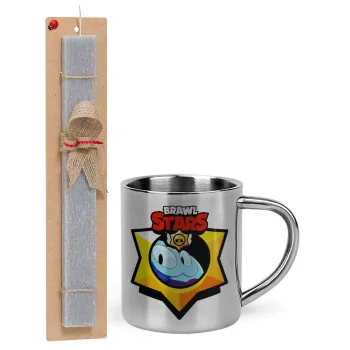 Brawl Stars Squeak, Easter Set, metallic thermal cup (300ml) & Easter aromatic flat candle (30cm) (GRAY)