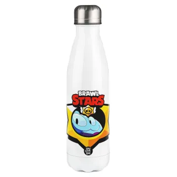 Brawl Stars Squeak, Μεταλλικό παγούρι θερμός Λευκό (Stainless steel), διπλού τοιχώματος, 500ml