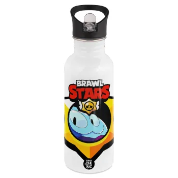 Brawl Stars Squeak, White water bottle with straw, stainless steel 600ml