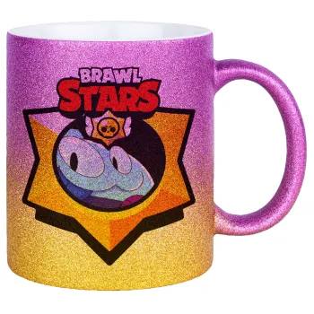 Brawl Stars Squeak, Κούπα Χρυσή/Ροζ Glitter, κεραμική, 330ml