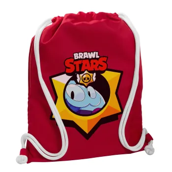 Brawl Stars Squeak, Τσάντα πλάτης πουγκί GYMBAG Κόκκινη, με τσέπη (40x48cm) & χονδρά κορδόνια