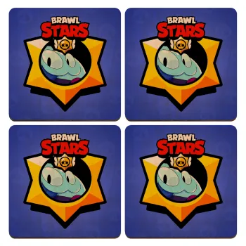 Brawl Stars Squeak, ΣΕΤ x4 Σουβέρ ξύλινα τετράγωνα plywood (9cm)