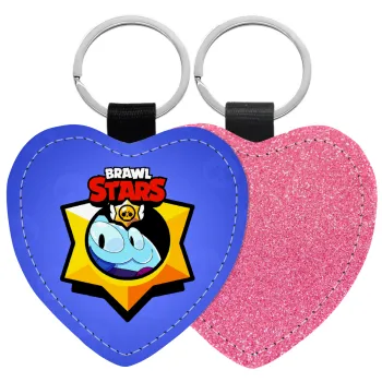 Brawl Stars Squeak, Μπρελόκ PU δερμάτινο glitter καρδιά ΡΟΖ
