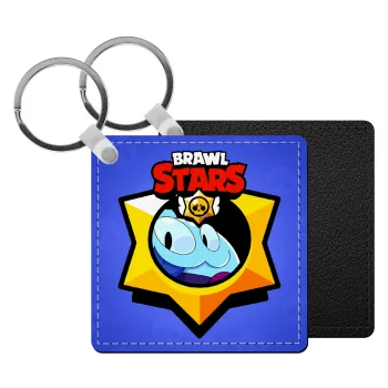 Brawl Stars Squeak, Μπρελόκ Δερματίνη, τετράγωνο ΜΑΥΡΟ (5x5cm)