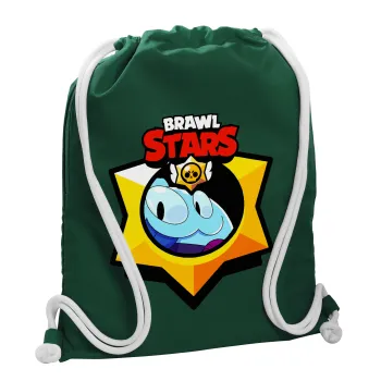 Brawl Stars Squeak, Τσάντα πλάτης πουγκί GYMBAG BOTTLE GREEN, με τσέπη (40x48cm) & χονδρά λευκά κορδόνια