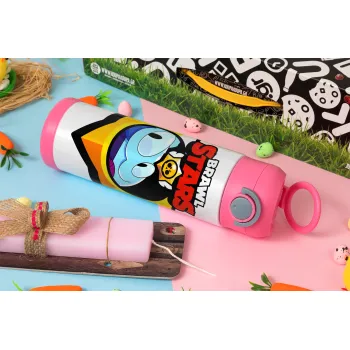 Brawl Stars Squeak, Easter candle, Childrens hot water bottle, stainless steel, with safety straw, PINK (500ml)