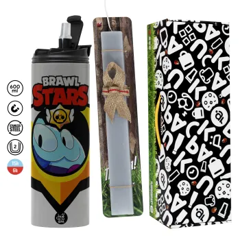 Brawl Stars Squeak, Easter candle with Grey Tumbler Thermo 600ml & aromatic flat candle (30cm) (GREY)