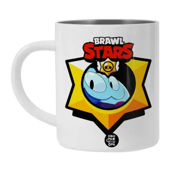 Brawl Stars Squeak, Λευκή Ανοξείδωτη Μεταλλική Κούπα 450ml - Διπλού Τοιχώματος 