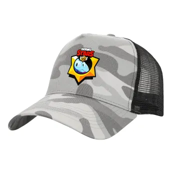 Brawl Stars Squeak, Καπέλο Ενηλίκων Structured Trucker, με Δίχτυ, (παραλλαγή) Army Camo (100% ΒΑΜΒΑΚΕΡΟ, ΕΝΗΛΙΚΩΝ, UNISEX, ONE SIZE)