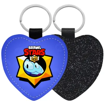 Brawl Stars Squeak, Μπρελόκ PU δερμάτινο glitter καρδιά ΜΑΥΡΟ