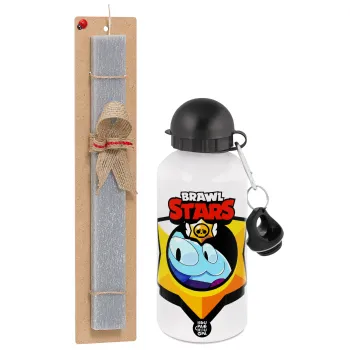 Brawl Stars Squeak, Πασχαλινή Λαμπάδα με παγούρι μεταλλικό  αλουμινίου (500ml) & κερί αρωματικό πλακέ (30cm) (ΓΚΡΙ)