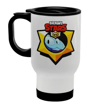 Brawl Stars Squeak, Stainless steel travel mug with lid, double wall white 450ml
