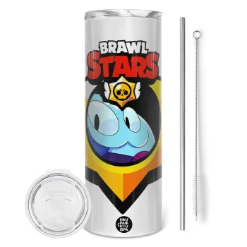 Brawl Stars Squeak, Tumbler ποτήρι θερμό από ανοξείδωτο ατσάλι 600ml, με μεταλλικό καλαμάκι & βούρτσα καθαρισμού
