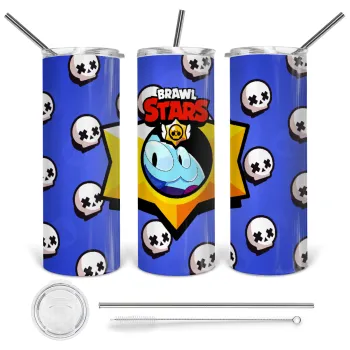 Brawl Stars Squeak, Tumbler ποτήρι θερμό από ανοξείδωτο ατσάλι 600ml, με μεταλλικό καλαμάκι & βούρτσα καθαρισμού