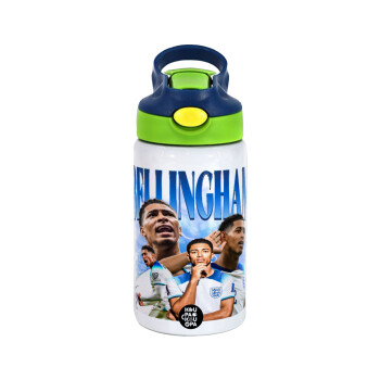 Jude Bellingham, Children's hot water bottle, stainless steel, with safety straw, green, blue (350ml)
