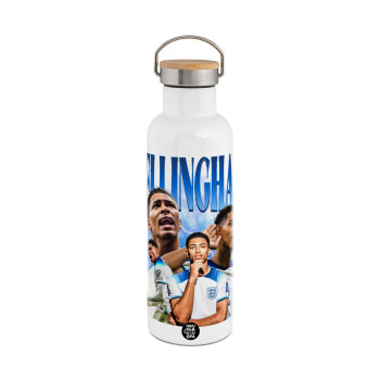 Jude Bellingham, Stainless steel White with wooden lid (bamboo), double wall, 750ml