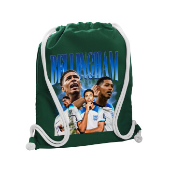 Jude Bellingham, Backpack pouch GYMBAG BOTTLE GREEN, with pocket (40x48cm) & thick white cords