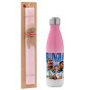 Easter Set, Metallic pink/white (Stainless steel) thermos, double-walled, 500ml & aromatic flat Easter candle (30cm) (PINK)