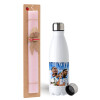 Easter Set, metallic stainless steel water bottle (750ml) & scented flat Easter candle (30cm) (PINK)
