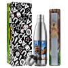 Easter Set, metallic stainless thermos flask (500ml) & scented flat Easter candle (30cm) (GRAY)