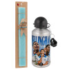 Easter Set, metallic silver aluminum water bottle (500ml) & scented flat Easter candle (30cm) (TURQUOISE)