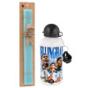 Easter Set, metallic aluminum water bottle (500ml) & scented flat candle (30cm) (TURQUOISE)