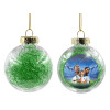 Transparent Christmas tree ball ornament with green filling 8cm