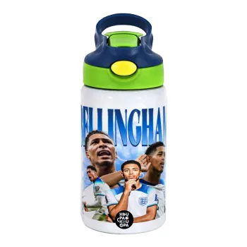 Jude Bellingham, Children's hot water bottle, stainless steel, with safety straw, green, blue (350ml)