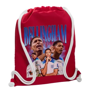 Jude Bellingham, Backpack pouch GYMBAG Red, with pocket (40x48cm) & thick cords