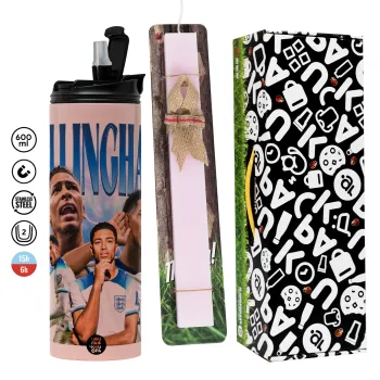 Jude Bellingham, Πασχαλινή Λαμπάδα με  ΡΟΖ Travel Tumbler θερμό (600ml, BPA free) & κερί αρωματικό πλακέ (30cm) (ΡΟΖ)