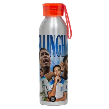 Jude Bellingham, Αλουμινένιο Αθλητικό Μπουκάλι 650ml – Ασημί με Κόκκινο Καπάκι και Λουράκι Σιλικόνης