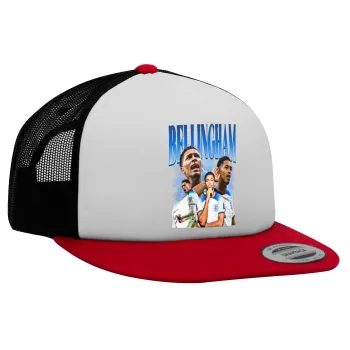 Jude Bellingham, Adult Foam Flat Snapback with Mesh Red-White-Black (POLYESTER, ADULT, UNISEX, ONE SIZE)