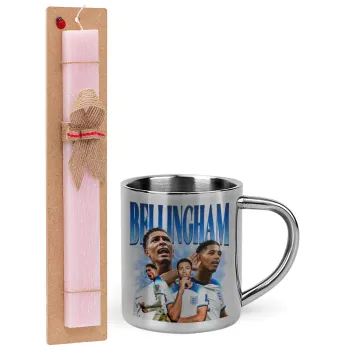 Jude Bellingham, Easter Set, metallic thermal cup (300ml) & aromatic flat Easter candle (30cm) (PINK)
