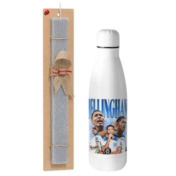 Jude Bellingham, Easter Set, metallic stainless thermos bottle (500ml) & scented flat Easter candle (30cm) (GRAY)