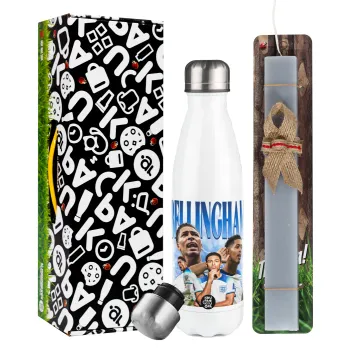 Jude Bellingham, Easter candle, metallic white thermos bottle (500ml) & aromatic flat candle (30cm) (GRAY)