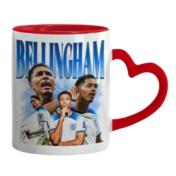 Jude Bellingham, Mug heart red handle, ceramic, 330ml