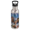 Water bottle Silver with straw, stainless steel 600ml