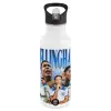 White water bottle with straw, stainless steel 600ml