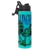 Metallic water bottle with safety lid, 850ml aluminum