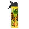 Metallic water bottle with safety lid, 850ml aluminum