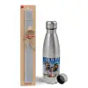 Easter Set, metallic Inox water bottle (750ml) & aromatic flat Easter candle (30cm) (GRAY)